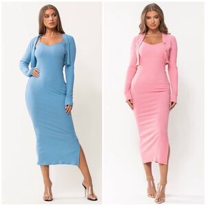 Ribbed Cami Dress and Cropped Cardigan Set